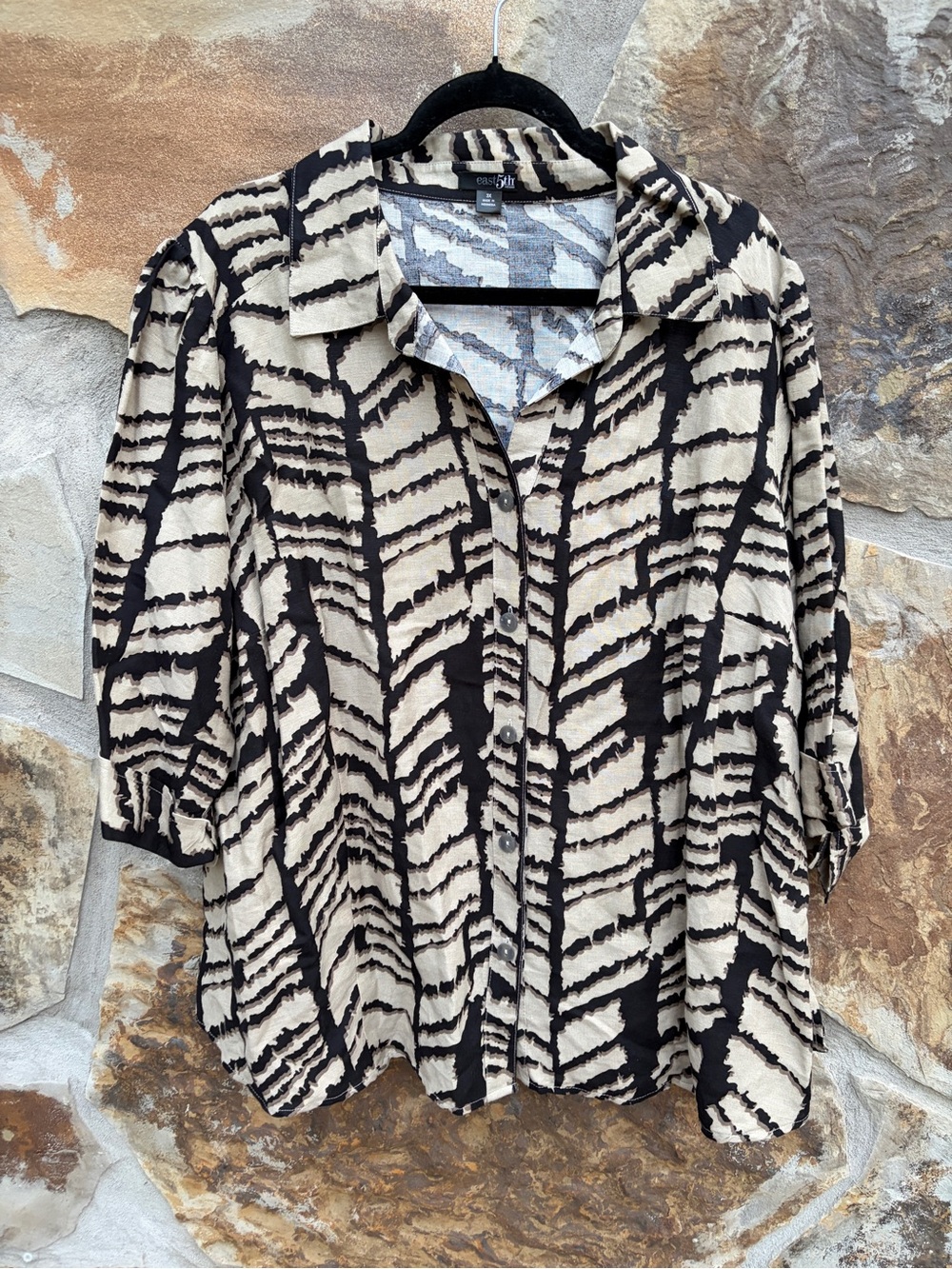 Vintage East Fifth Linen Button-Down Animal Print Blouse Top Mobwife Lagenlook